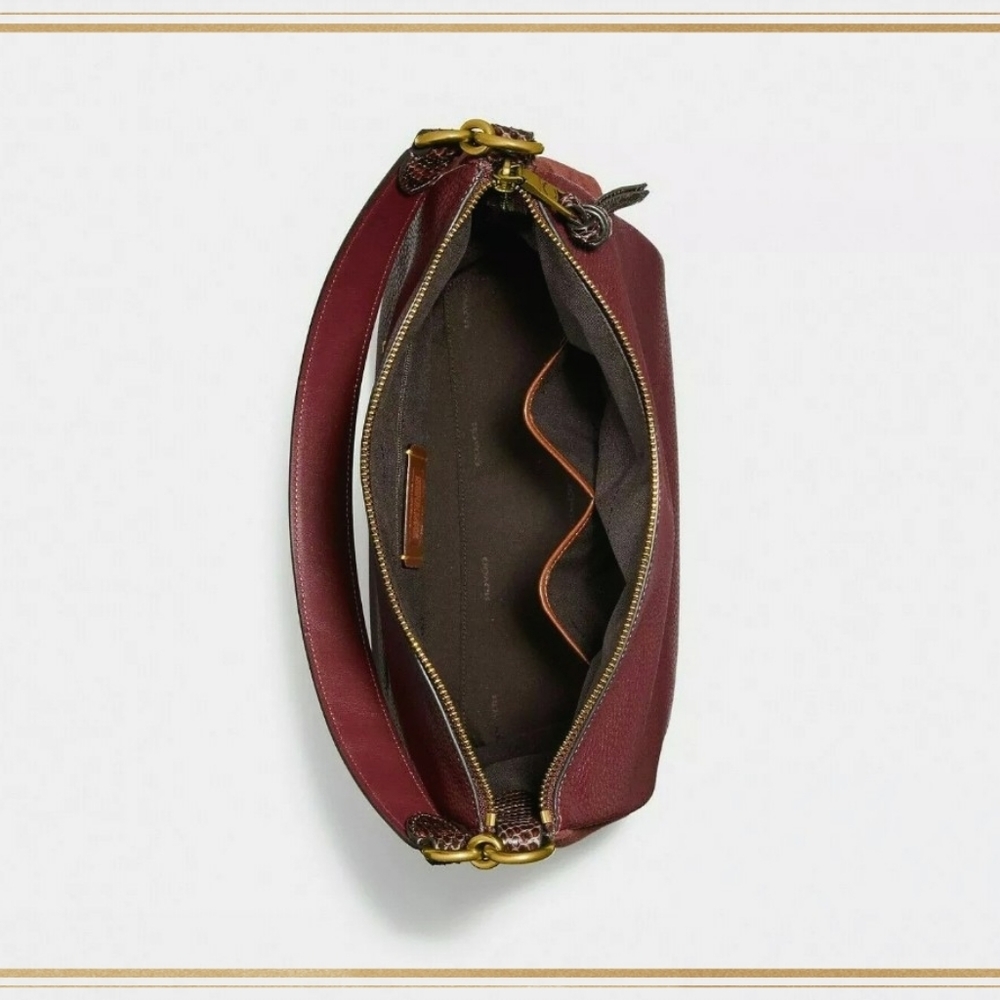 ***SOLD****Coach Shay Shoulder Bag With Snakeskin Detail - Brass/Wine - Picture 3 of 11